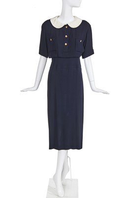 Lot 27 - A Chanel navy silk crêpe dress, circa 1986