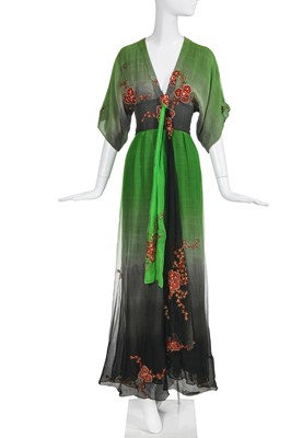 Lot 169 - A Thea Porter couture green and black degradé chiffon dress, 1970s