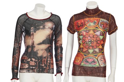 Lot 163 - Three Jean Paul Gaultier printed mesh tops, 1990s