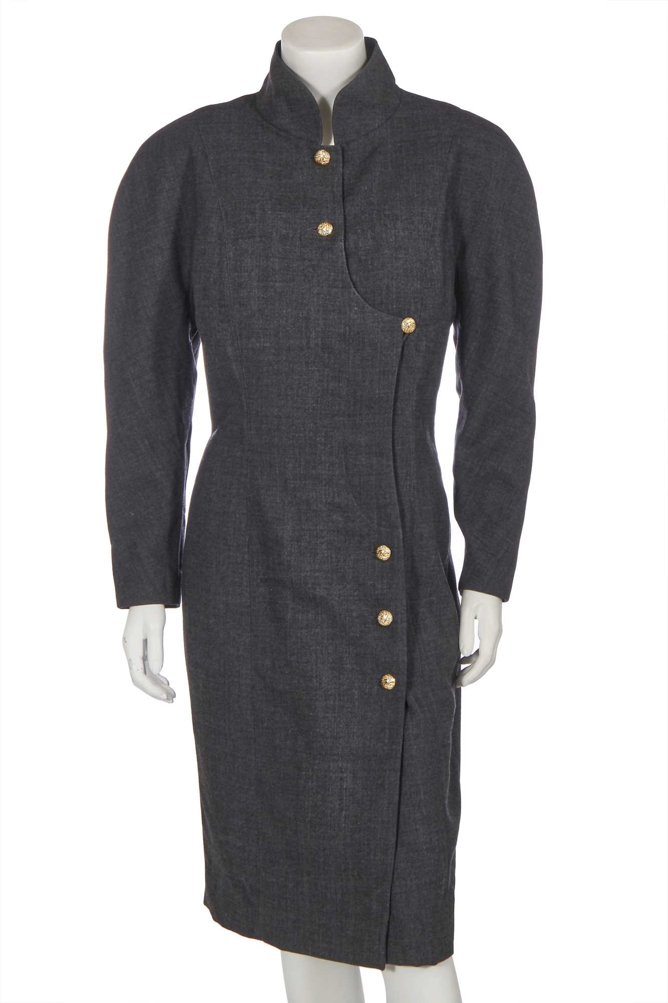 Click for high resolution Lot 5 - A Chanel grey wool coat dress, mid-late 1980s