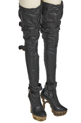 Lot 351 - A pair of Alexander McQueen black leather thigh-high boots, 'Angels & Demons' collection, Autumn-Winter 2010-11