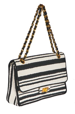 Lot 22 - A Chanel 2.55 bag in black and white striped silk, 1966