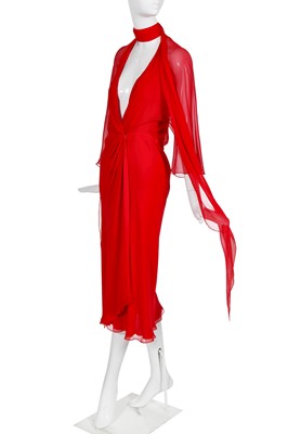 Lot 181A - A Halston red chiffon cocktail gown and scarf/belt 1970s