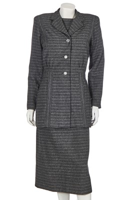 Lot 330 - A Louis Levy Utility pinstriped grey wool ensemble circa 1946