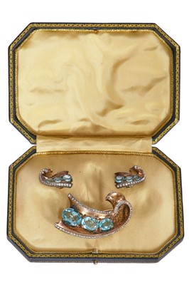 Lot 66 - Madonna's Trifari brooch and earrings, 1940s worn in the role of Eva Peron in the film 'Evita', 1996