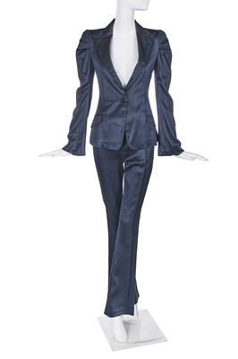 Lot 208 - A John Galliano blue-grey silk/wool trouser-suit, 1993-94