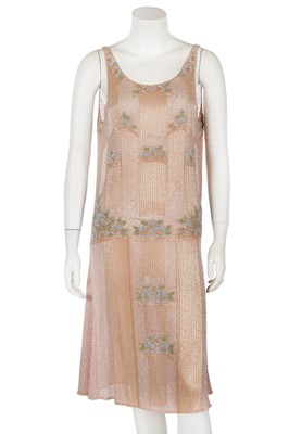 Lot 365 - A beaded peach muslin bridesmaid/flapper dress, circa 1928