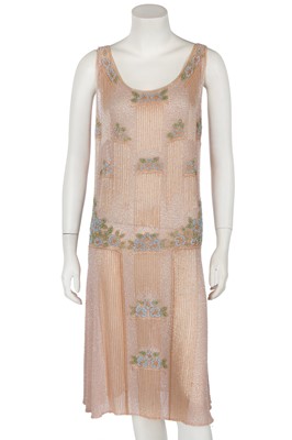 Lot 364 - A beaded peach muslin bridesmaid/flapper dress, circa 1928