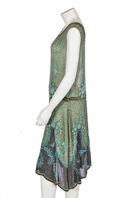 Lot 383 - A fine beaded green muslin flapper dress, circa 1928