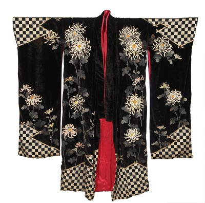 Lot 499 - A fine embroidered velvet kimono, Japanese for the European Market, circa 1900