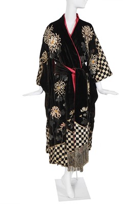 Lot 499 - A fine embroidered velvet kimono, Japanese for the European Market, circa 1900