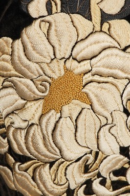 Lot 499 - A fine embroidered velvet kimono, Japanese for the European Market, circa 1900
