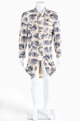 Lot 74 - An unusual Jean Paul Gaultier man's printed ivory denim coat/jacket, 'Elegance Contest/Casanova at at the Gym' collection Spring-Summer 1992