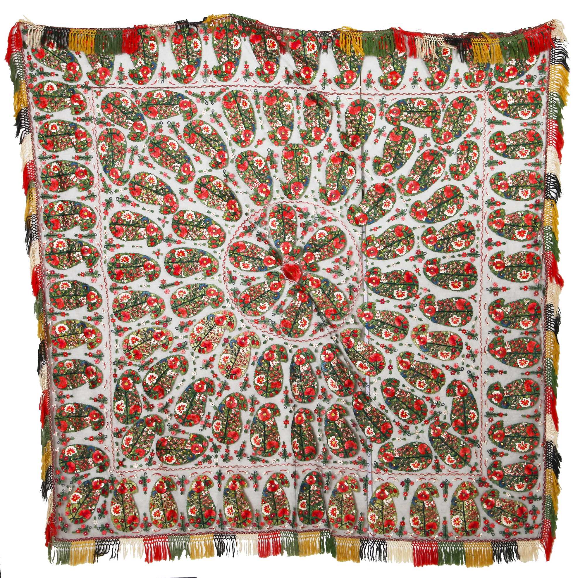 Lot 445 - A fine embroidered square shawl, Delhi, India, 1830s