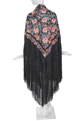 Lot 468 - An embroidered black silk shawl, Cantonese for the European market, 1920s