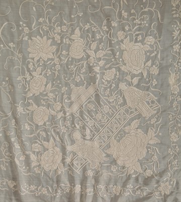 Lot 466 - A group of ivory silk embroidered shawls, Cantonese for the European market, mainly 1920s