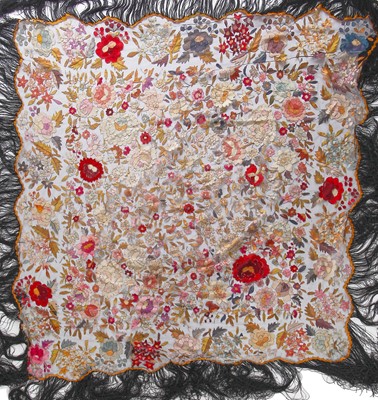 Lot 470 - A Beauvais embroidered net shawl, French, circa 1920