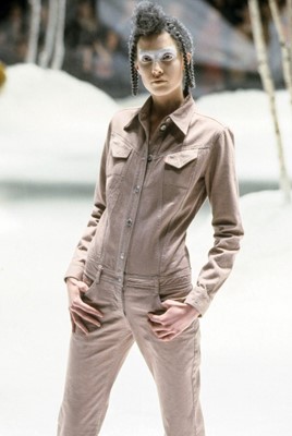 Lot 117 - An Alexander McQueen pink denim jumpsuit showpiece, 'The Overlook' collection, Autumn-Winter 1999-2000