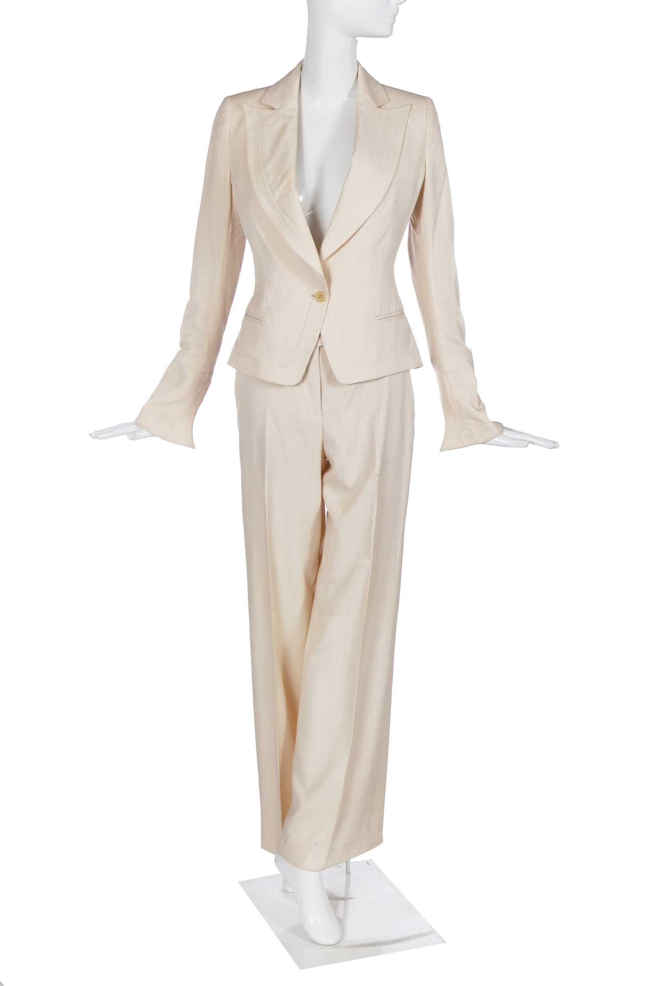 Lot 115 - An Alexander McQueen ivory pinstripe wool suit, 'Eye' collection, Spring-Summer 2000