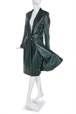 Lot 111 - An Alexander McQueen green leather showpiece ensemble, 'What a Merry Go Round' collection, Autumn-Winter 2001-02