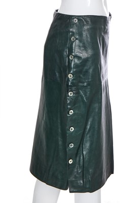 Lot 111 - An Alexander McQueen green leather showpiece ensemble, 'What a Merry Go Round' collection, Autumn-Winter 2001-02