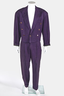 Lot 65 - A Jean Paul Gaultier man's purple linen double-breasted suit, 'The Story of Man' collection, Spring-Summer 1986