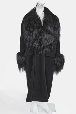 Lot 140 - A Hardy Amies man's black wool and goat fur coat, 1990s-2000s