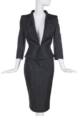 Lot 103 - An Alexander McQueen black silk skirt suit, 'Scanners' collection, Autumn-Winter 2003-04