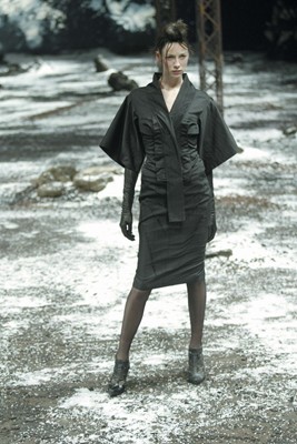 Lot 103 - An Alexander McQueen black silk skirt suit, 'Scanners' collection, Autumn-Winter 2003-04