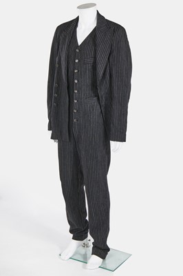 Lot 120 - A Jean Paul Gaultier grey pinstripe wool blend jumpsuit ensemble, circa 1997