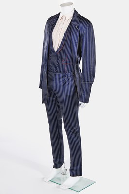 Lot 111 - A Jean Paul Gaultier blue pinstripe stretch nylon three-piece suit, 'Cyberbaba/Pin up Boys’ collection, Spring-Summer 1996