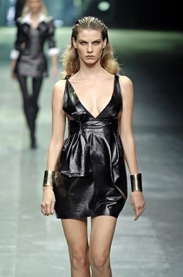 Lot 92 - An Alexander McQueen black leather mini dress, 'Neptune', collection Spring-Summer 2006