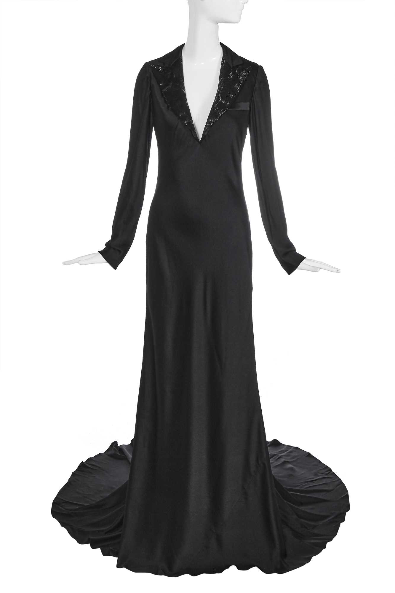 Lot 88 - An Alexander McQueen black satin 'tuxedo' gown, pre-collection Autumn-Winter 2007