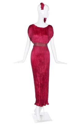 Lot 465 - A Mariano Fortuny raspberry silk Delphos, 1930s