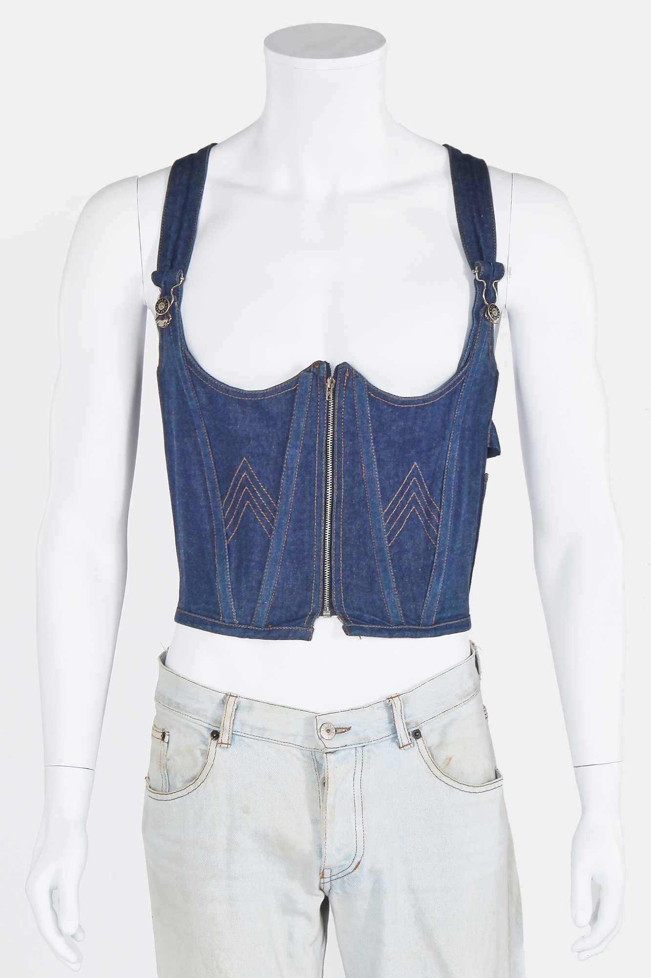 Click for high resolution Lot 83 - A rare and important Jean Paul Gaultier man's denim corset, 'Andro Jeans' collection, Spring-Summer 1993