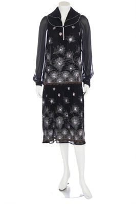 Lot 279 - A Janice Wainwright embroidered black chiffon dress, 1970s