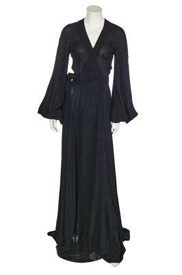 Lot 266 - An Ossie Clark black moss crêpe 'Cuddly' wrap-over dress, mid 1970s