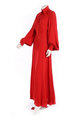 Lot 440 - An Ossie Clark for Radley red moss crêpe dress,...