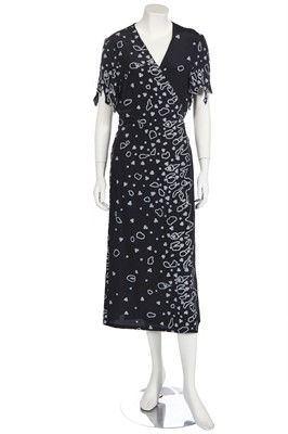 Lot 280 - A Zandra Rhodes black and white silk wrap dress, late 1970s