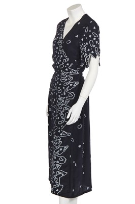 Lot 280 - A Zandra Rhodes black and white silk wrap dress, late 1970s