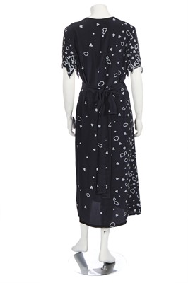 Lot 280 - A Zandra Rhodes black and white silk wrap dress, late 1970s