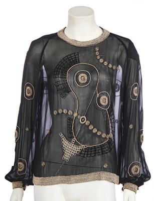 Lot 280 - A Zandra Rhodes black and white silk wrap dress, late 1970s