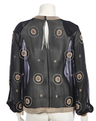 Lot 280 - A Zandra Rhodes black and white silk wrap dress, late 1970s