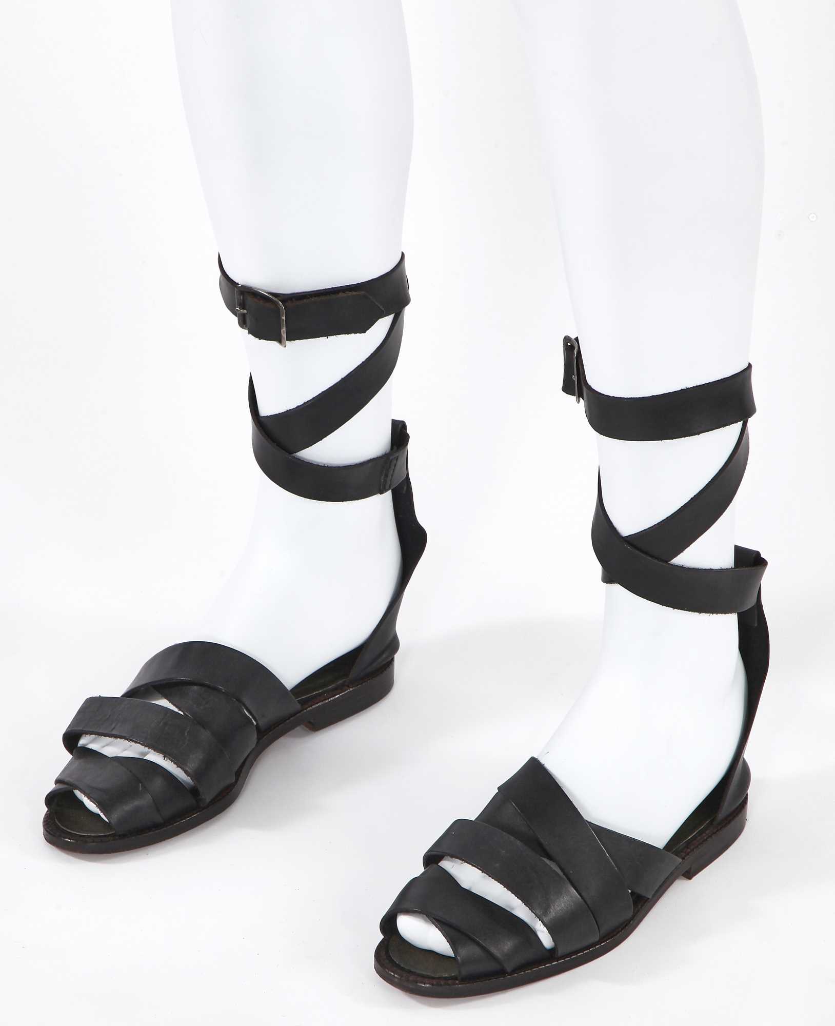 Click for high resolution Lot 36 - A pair of Jean Paul Gaultier men's black leather sandals, circa 1985