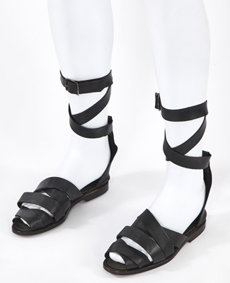 Lot 36 - A pair of Jean Paul Gaultier men's black leather sandals, circa 1985
