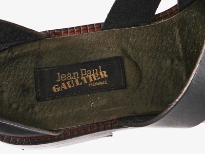 Lot 36 - A pair of Jean Paul Gaultier men's black leather sandals, circa 1985