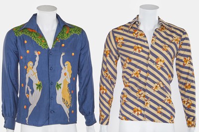 Lot 22 - An Erté men's limited edition printed slubbed silk 'Adam and Eve' shirt, 1971