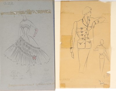 Lot 456 - A group of pencil illustrations of couture...