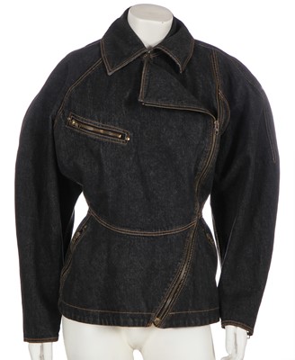 Lot 158 - An Azzedine Alaïa charcoal grey denim jacket, Spring-Summer, 1986