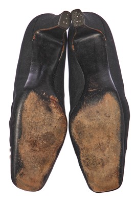 Lot 309 - A pair of Christian Dior 'Dior Rose' black silk and faux pearl shoes, circa 1965